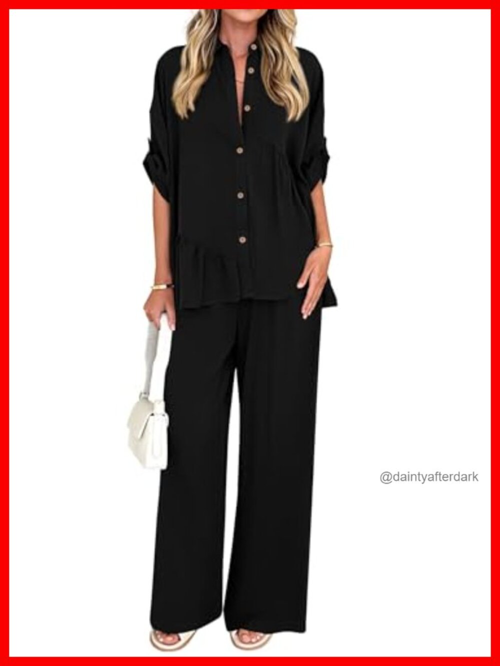Two Piece Pants Set Half Sleeve Button Down Shirt Wide Leg Pants